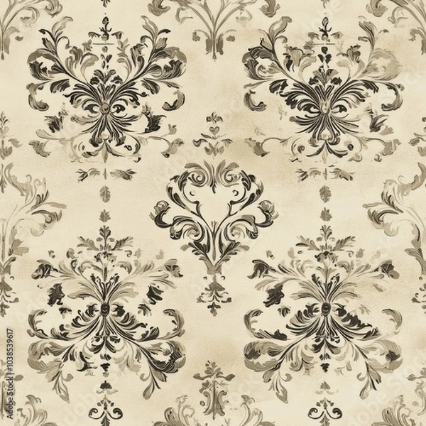 Obraz Vintage tapestry Baroque medallion pattern on vintage beige fabric background, seamless repeating pattern, textile print style, minimal, tapestry design, seamless Baroque medallion pattern, home decor