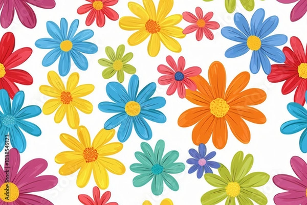 Fototapeta seamless repetitive pattern background of tiny colorful daisies, cheerful arrangement
