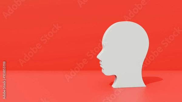 Fototapeta Silhouette of a person in profile 3d illustration on red background. Head silhouette on red background. Business or psychology presentation template.