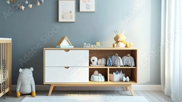Fototapeta Modern Nursery Furniture with Soft Toy Display