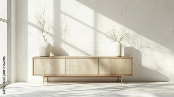 Fototapeta Minimalistic furniture in bright indoor setting