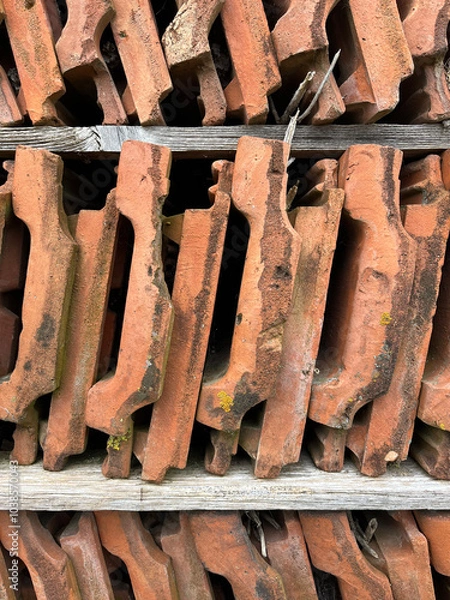 Obraz Closeup of orange ceramic tiles, stacked vertically