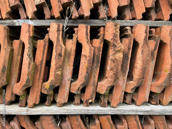 Obraz Closeup of orange ceramic tiles, stacked vertically