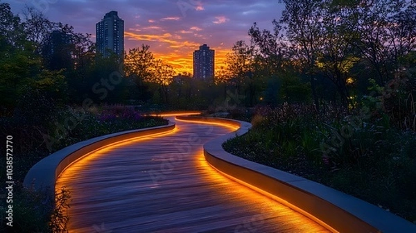 Obraz Illuminated Pathway at Dusk
