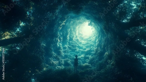 Fototapeta A Silhouette Standing in the Tunnel of Trees