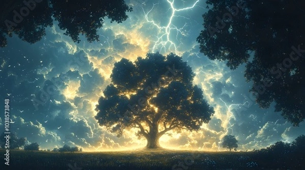 Obraz Thunderstorm over a solitary Tree