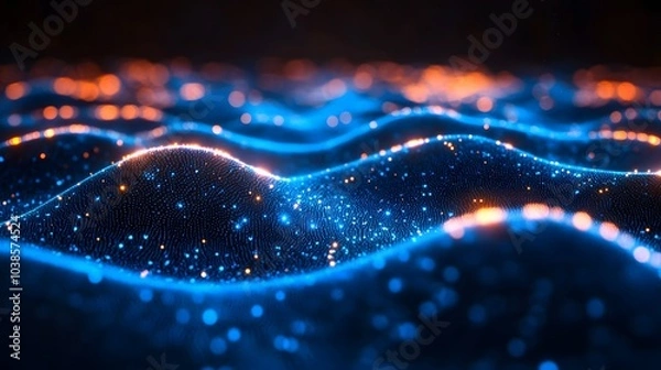 Fototapeta Abstract 3D Rendering of a Glowing Blue and Orange Wave Pattern