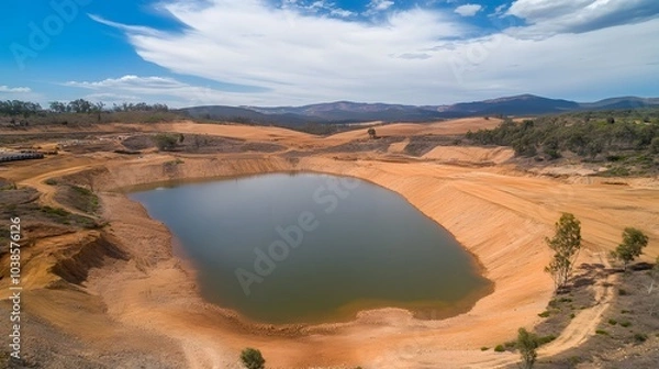 Fototapeta Aerial View of a Lake in a Quarry