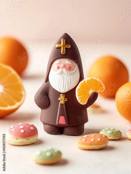 Fototapeta Saint Nicolas en chocolat avec quartier de mandarine, 6 décembre