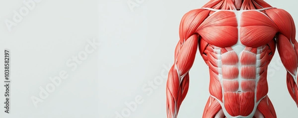 Fototapeta Human muscles contracting during exercise, showcasing detailed anatomy and muscle structure. This highlights importance of fitness and physical health
