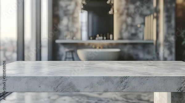 Fototapeta Grey Concrete Table with Marble Texture in Stylish Interior