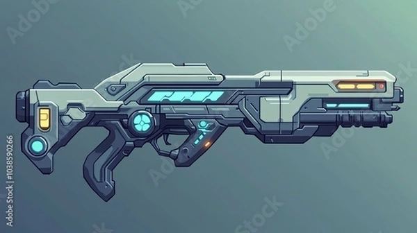 Fototapeta Weapon, laser gun game asset for mobile game, sci-fi, platformer, adventure genre