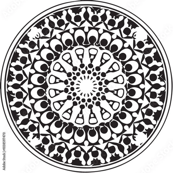 Fototapeta Intricate Mandala Pattern Design Symmetrical Line Art for Decoration Coloring