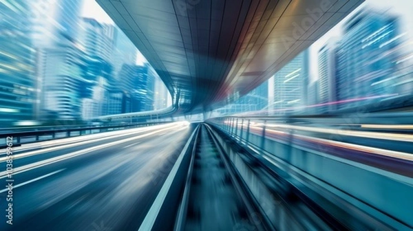 Fototapeta "Speed Meets Skyline: An Artistic View of the Urban Overpass Experience"