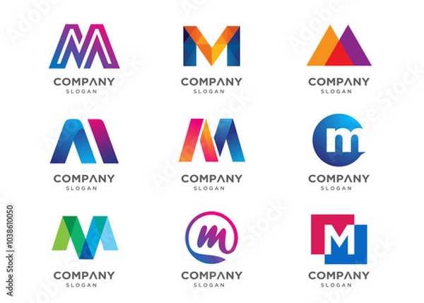 Fototapeta Abstract letter M logo icon set. Abstract logos collection. Geometrical abstract logos. Icon design. Logo Design for business of modern luxury, elegant, simple.