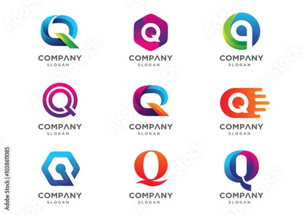 Fototapeta Abstract letter Q logo icon set. Abstract logos collection. Geometrical abstract logos. Icon design. Logo Design for business of modern luxury, elegant, simple.