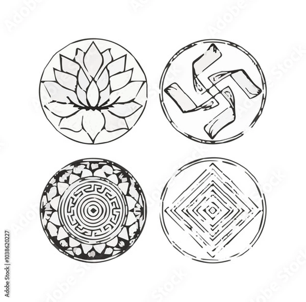 Fototapeta Intricate Mandala Pattern Design Symmetrical Line Art for Decoration Coloring