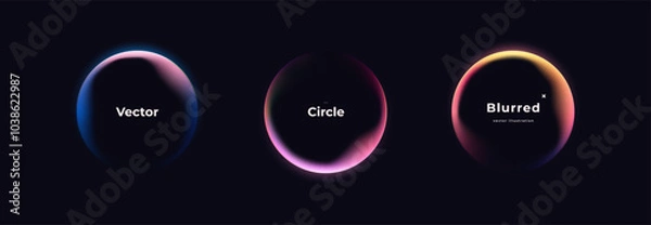 Fototapeta Abstract circle shapes with gradient isolated on black background. Vector set. Fluid vivid gradients for banners. Modern trendy design. Liquid shape. Colorful bright neon template. Dynamic soft color.