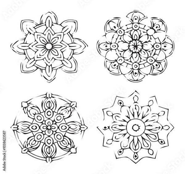 Fototapeta Intricate Mandala Pattern Design Symmetrical Line Art for Decoration Coloring
