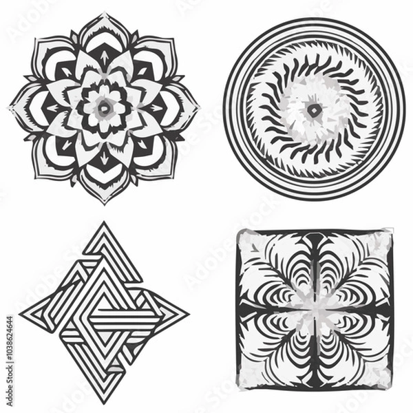Fototapeta Intricate Mandala Pattern Design Symmetrical Line Art for Decoration Coloring