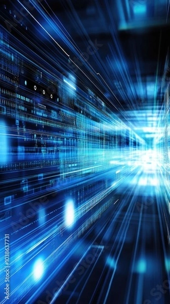 Fototapeta Abstract blue light streaks creating a dynamic digital background.