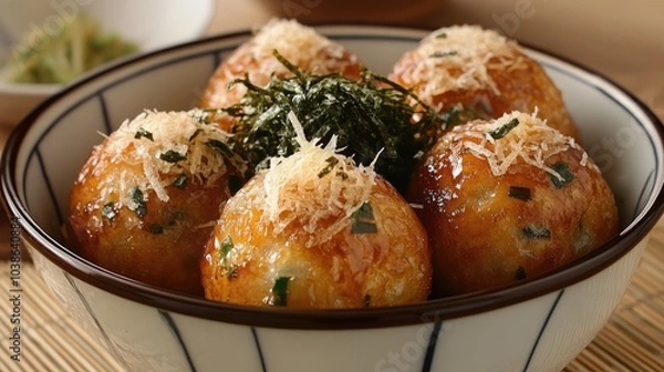 Fototapeta Authentic Japanese Takoyaki Balls in Bowl
