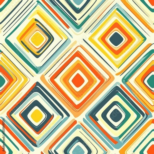 Obraz Vibrant and dynamic abstract seamless pattern featuring interlocking square shapes in a repeating design