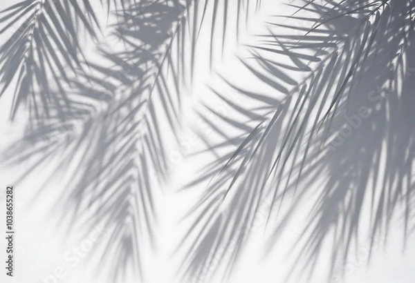 Fototapeta abstract background of shadows palm leaves on a white wall. White and Black
