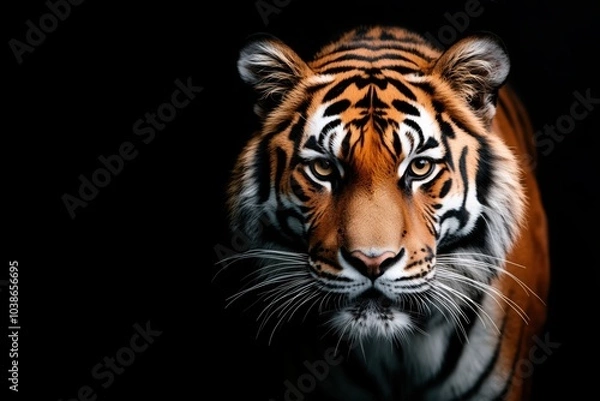 Obraz Tiger prowling in the dark, showcasing fierce expression and powerful physique. Generative AI