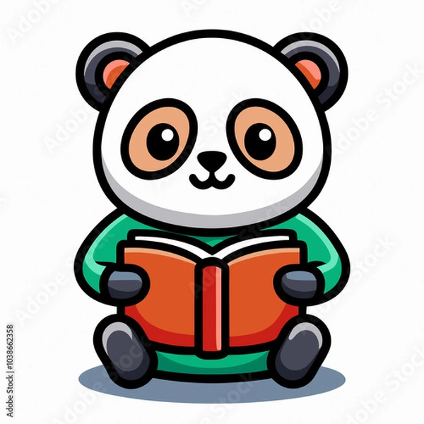 Obraz Cute Panda Reading Book Vector Icon - Flat Cartoon Style Animal Education Illustration for Graphics Ads and Monogram Projects