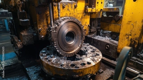 Fototapeta Precision steel machinery at work, fabricating complex parts for engineering projects.