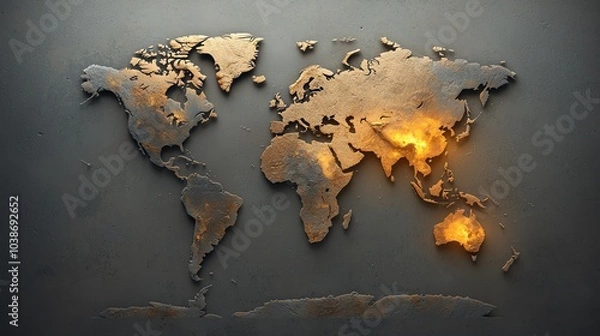 Fototapeta Digital map of the world with hot zones representing climate change impact on different regions