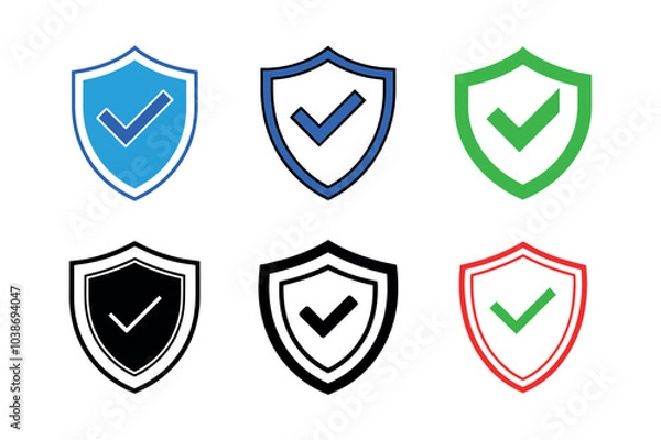 Fototapeta Set of shield check mark silhouette Vector art illustration.