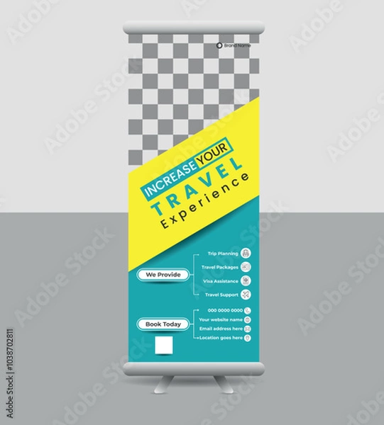 Fototapeta Roll up banner design template, pull up design, Banner Layout with retractable banner stand or flag design for business 