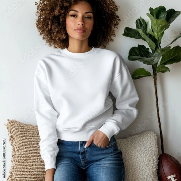 Obraz gildan white crewneck sweatshirt mockup for print on demand designs