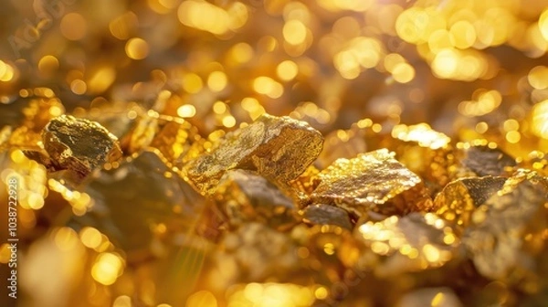 Fototapeta Glistening gold chlorides reflecting sunlight, showcasing the brilliance of refined gold in a natural setting