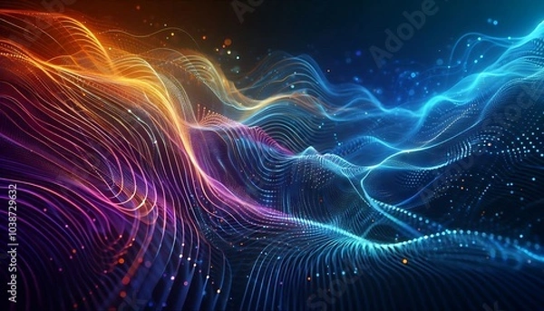 Fototapeta Abstract digital waves in gradient colors with glowing, futuristic look,generative ai