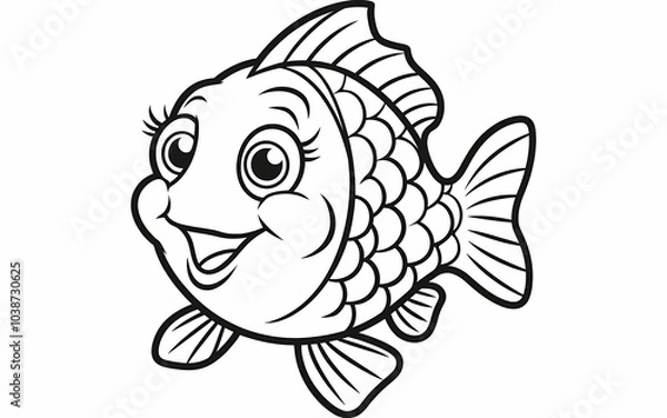 Obraz Fish coloring page illustration and with sunglass  white and black  coloring page  water ,river  