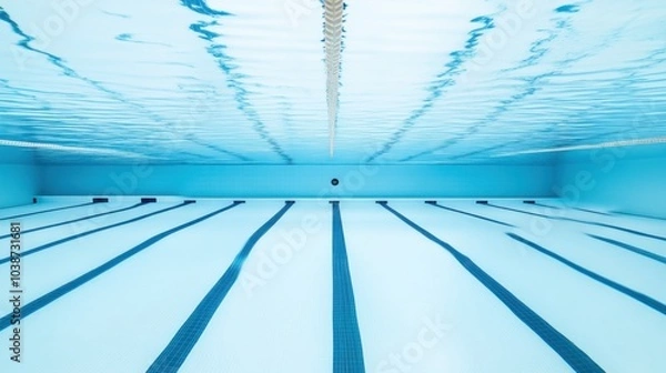 Fototapeta A swimming pool lane marker underwater, indoor setting with clear blue water, Minimalist style