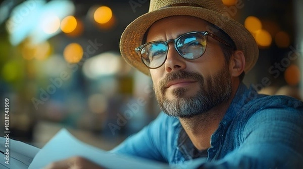 Fototapeta Thoughtful Man in a Cafe