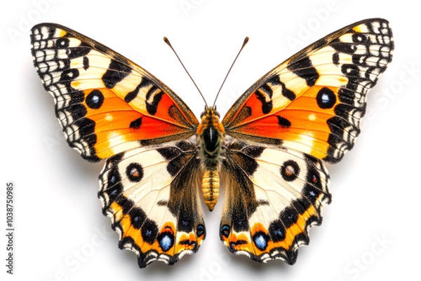Fototapeta Butterfly with open wings showing beautiful pattern isolated on white