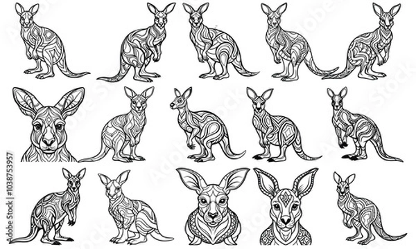 Fototapeta Adorable Baby Kangaroo in Simple Line Art, Perfect for Kids' Coloring Books and Early Childhood Activities. Isolated on White Background to Encourage Fun Learning and Creativity. 