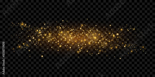 Fototapeta Golden glitter, sparkles, confetti. Isolated scattering particles with light effect. Transparent abstract vector element with flares, glare and stars. Luminous points for luxurious banners, designs.