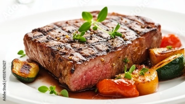 Obraz Grilled Steak with Colorful Vegetables on Plate