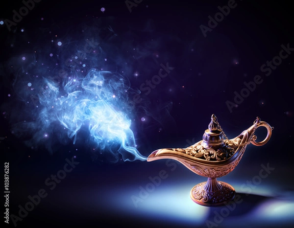 Obraz Lamp Of Wishes - magiczny dym wychodzący z butelki