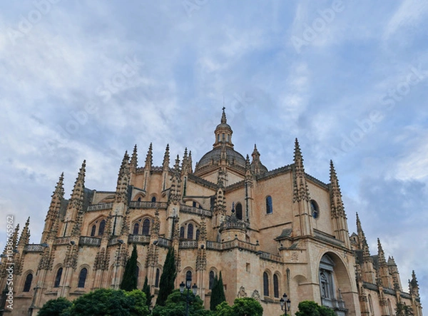 Obraz Segovia Cathedral with a blue sky and few clouds at sunset in Spain