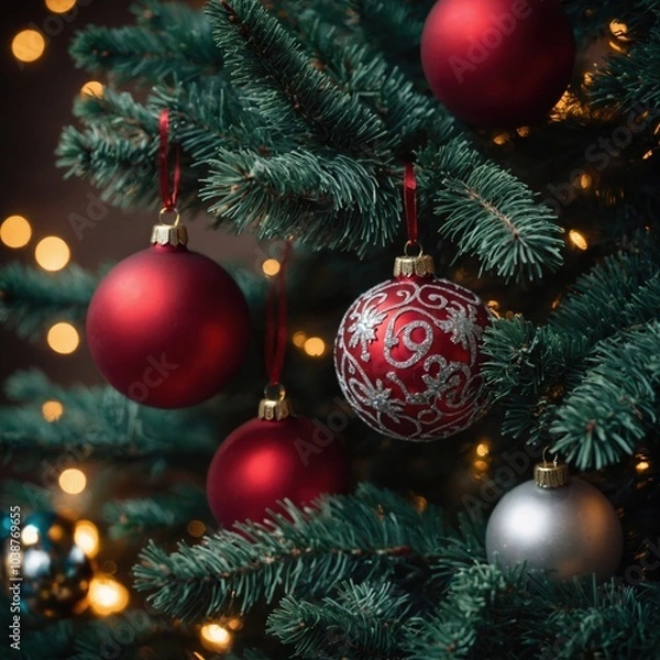 Fototapeta Beautiful toys hang from the branches with joy