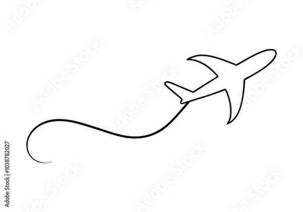 Fototapeta A continuous line forming the shape of an airplane ascending into the sky. The smooth lines give a sense of motion and excitement, perfect for travel-related themes