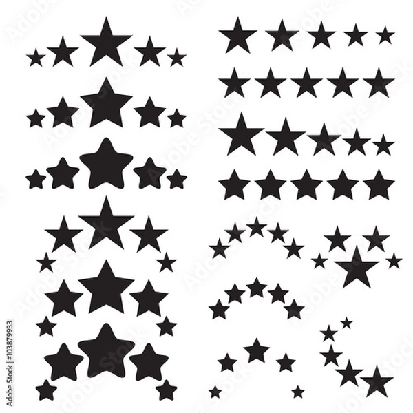 Fototapeta Five stars icons. Five-star quality icons. Five star symbols. Black icons isolated on a white background. Vector illustration