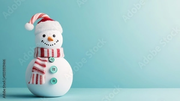 Obraz Snowman with mismatched buttons and a candy cane scarf, fun holiday design
